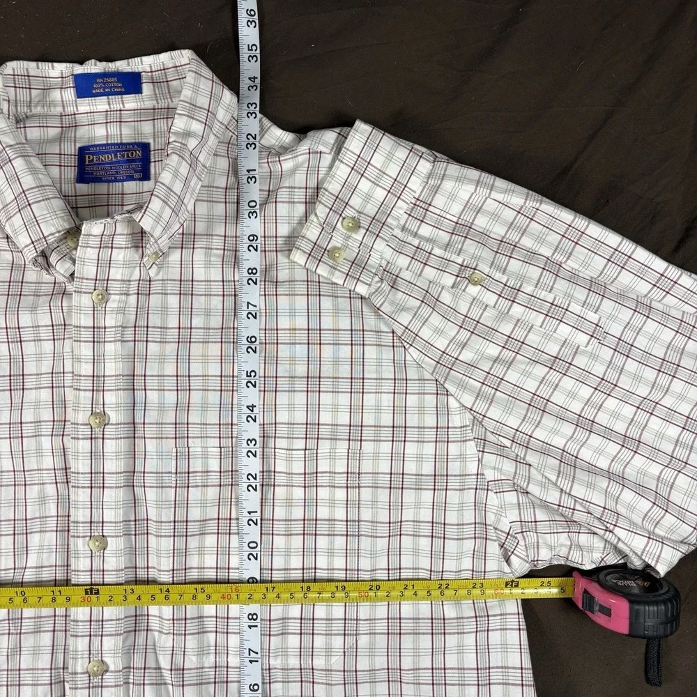 Pendleton Mens XL Plaid Button Down Shirt White Burgundy Long Sleeve Casual - Picture 7 of 7